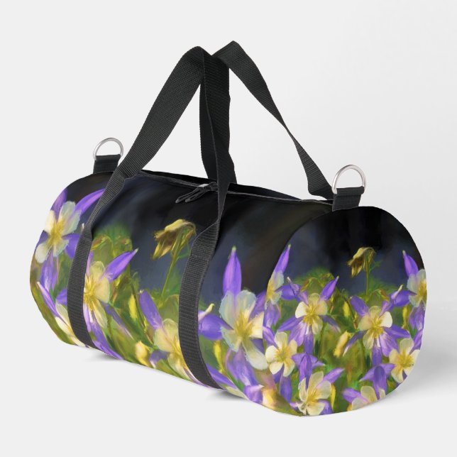 Colorado Blue Columbines Painting  Original Art Duffle Bag (Left Corner)