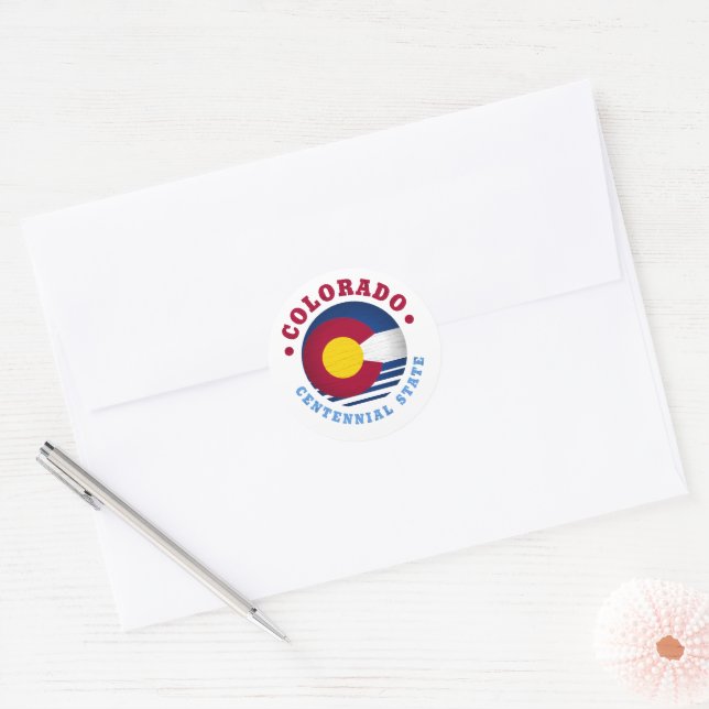 COLORADO CENTENNIAL STATE FLAG CLASSIC ROUND STICKER (Envelope)
