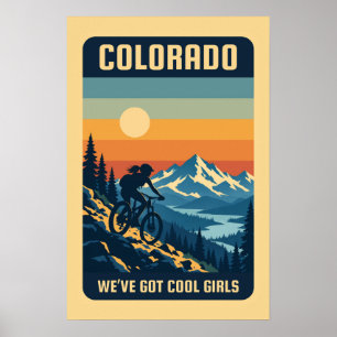Colorado Cool Girls Mountain Biking Retro Poster