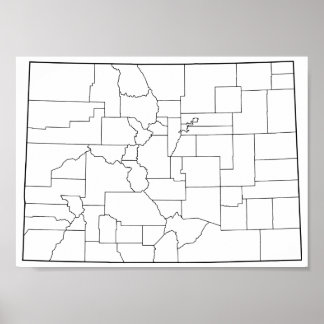 Colorado Counties Blank Outline Map Poster