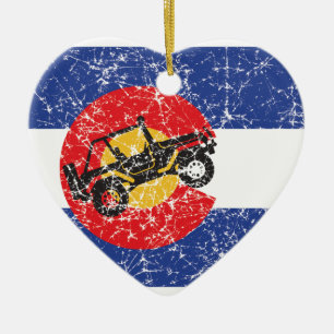 Colorado Flag 4 Wheeler Ceramic Ornament