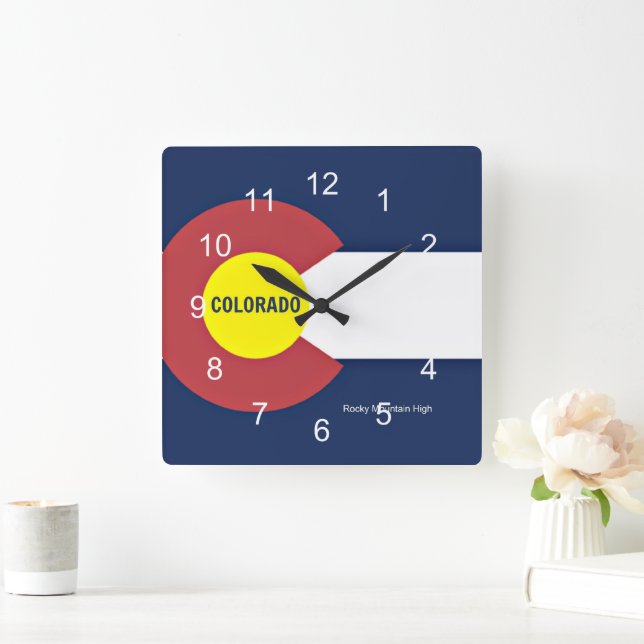 Colorado Flag and Slogan Square Wall Clock (Home)