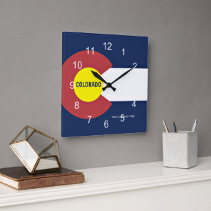 Colorado Flag and Slogan Square Wall Clock