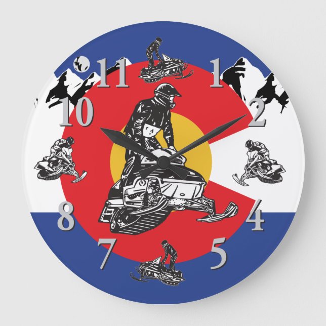 Colorado Flag and Snowmobiles Clock (Front)