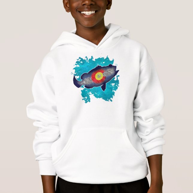 Colorado flag bass fish kids hoodie (Front)