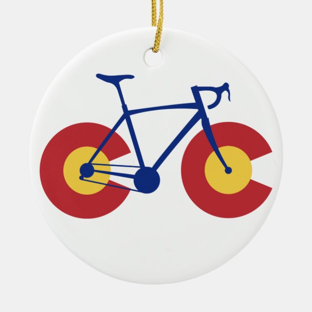 Colorado Flag Bicycle Ceramic Ornament (Front)
