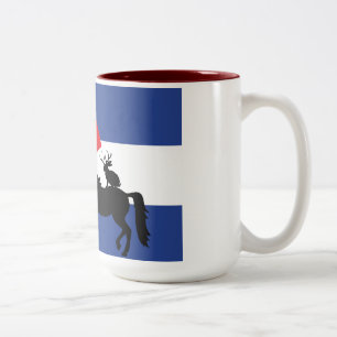 Colorado Flag, Bigfoot, Unicorn and Jackalope Two-Tone Coffee Mug