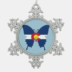 Colorado flag butterfly snowflake ornament