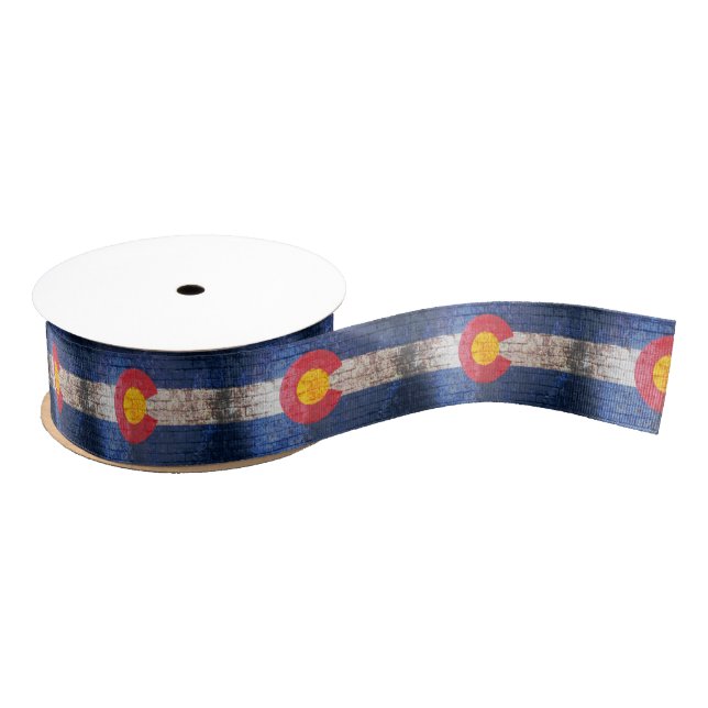 Colorado flag grunge brick wall pattern ribbon grosgrain ribbon (Spool)
