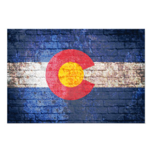 Colorado flag grunge brick wall poster