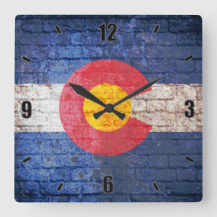 Colorado flag grunge brick wall square wall clock