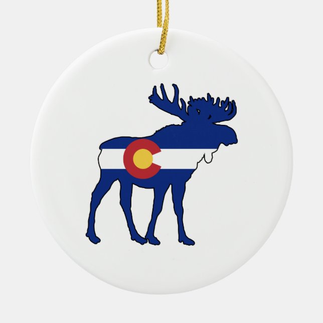 Colorado Flag Moose Ceramic Ornament (Front)