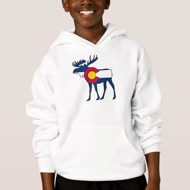 Colorado flag moose kids hoodie (Front)