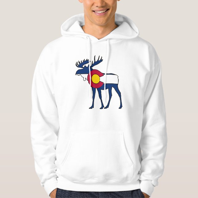 Colorado flag moose mens hoodie (Front)
