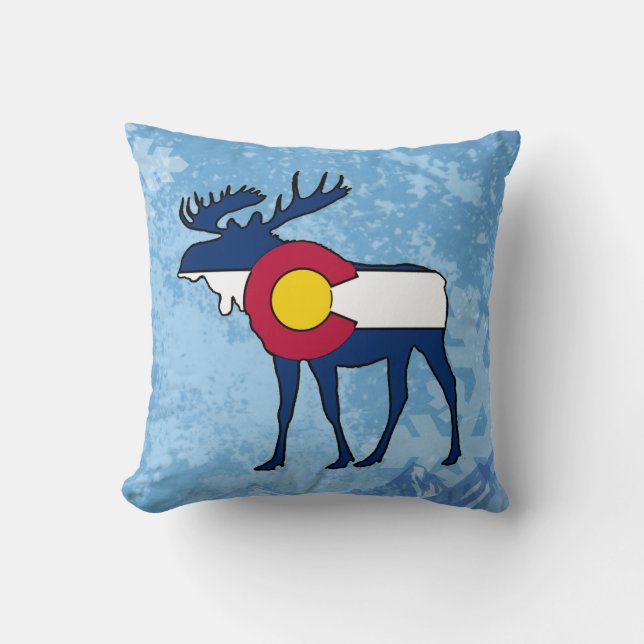 Colorado flag moose snowflake square pillow (Front)