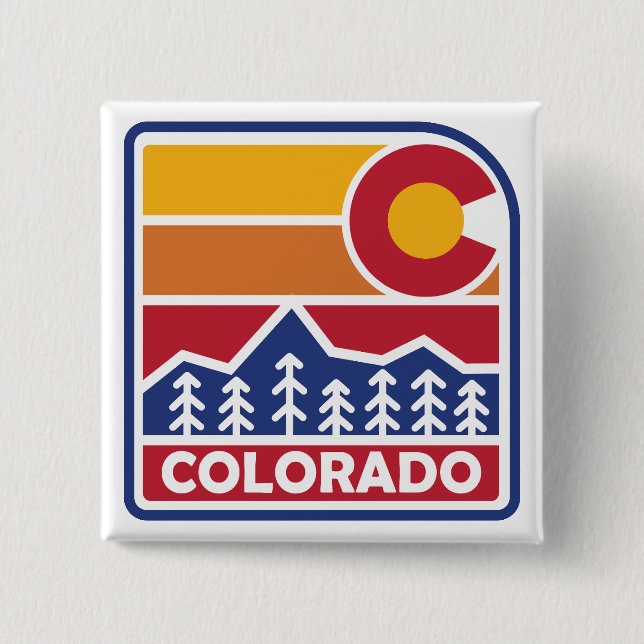 Colorado Flag Mountain and Trees 15 Cm Square Badge (Front)