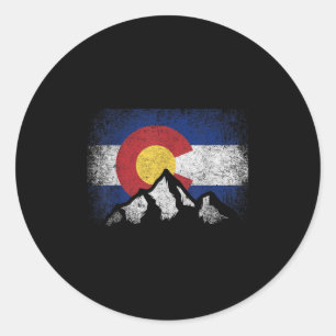 Colorado Flag Mountain Ski Winter Gift Hiker Hikin Classic Round Sticker