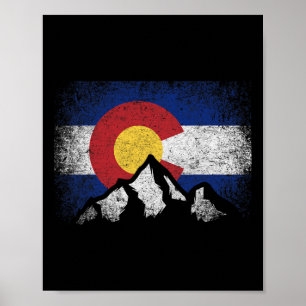 Colorado Flag Mountain Ski Winter Gift Hiker Hikin Poster