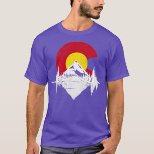 Colorado Flag Mountains Lake Outdoors Hike Camp T-Shirt