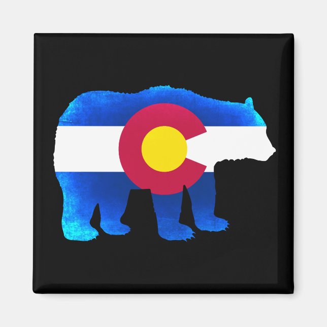 Colorado flag neon bear square magnet (Front)
