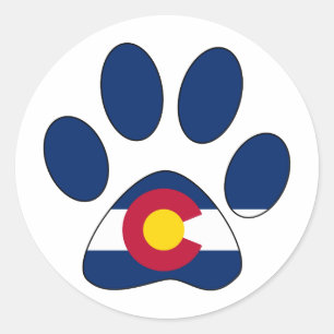 Colorado flag paw print round sticker labels
