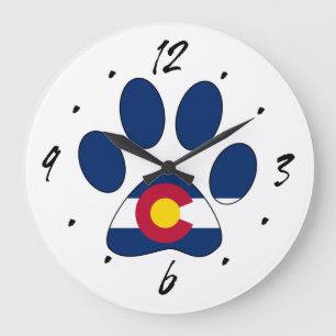 Colorado flag paw print round wall clock