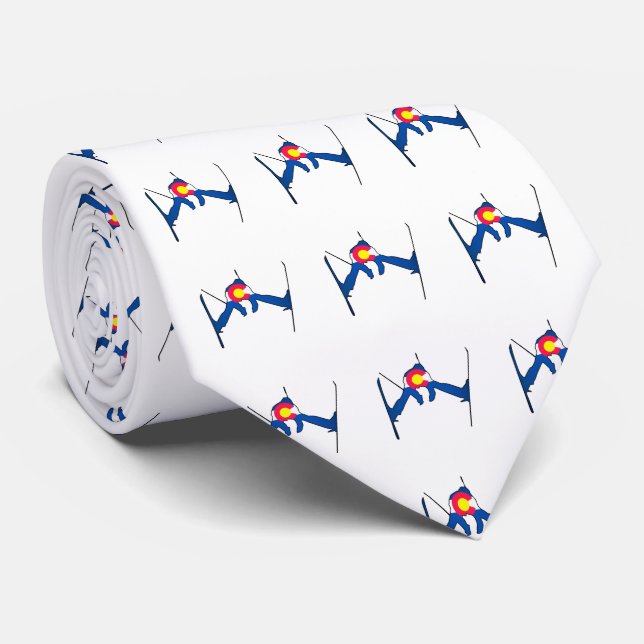 Colorado flag skier pattern necktie (Rolled)