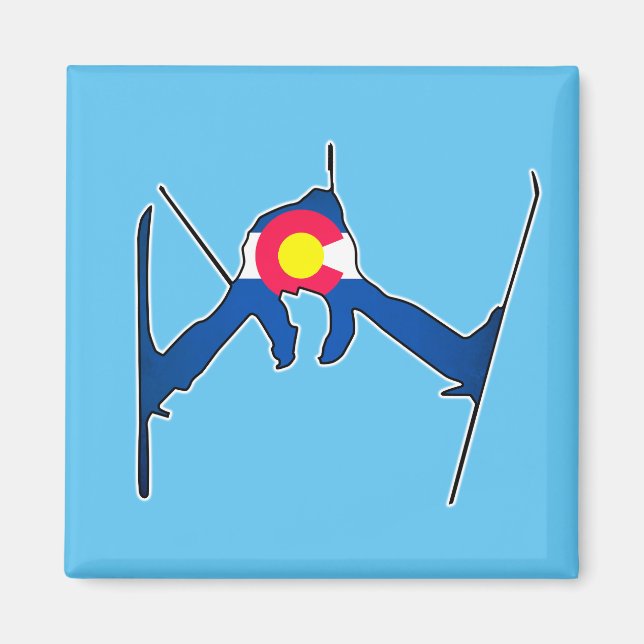 Colorado flag skier square magnet (Front)