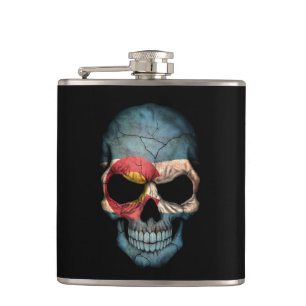 Colorado Flag Skull on Black Hip Flask