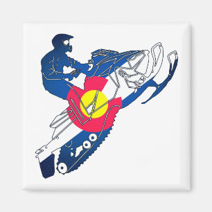 Colorado flag snowmobile square magnet