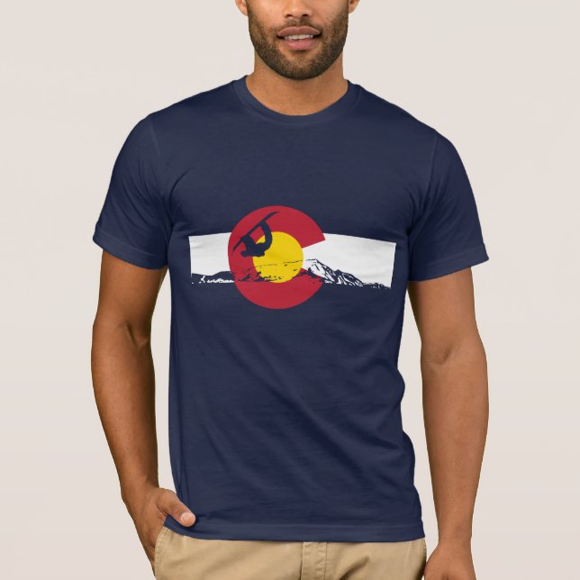Colorado Flag T-Shirt - Snowboarder - Snowboard (Front)