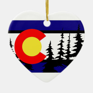 Colorado Flag Tree Silhouette Ceramic Ornament