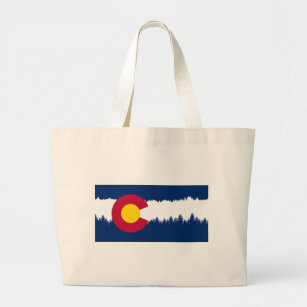 Colorado Flag Treeline Silhouette Large Tote Bag
