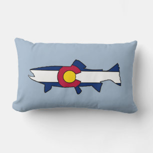 Colorado flag trout fish lumbar decorative pillow
