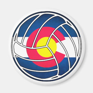 Colorado flag volleyball round magnet