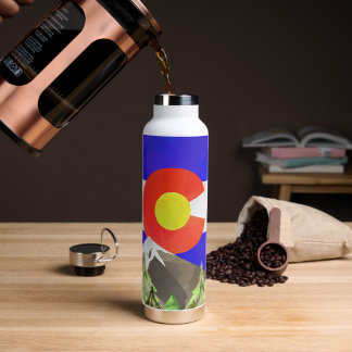 Colorado Flag Water Bottle with Mountains & Trees