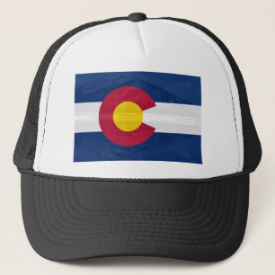 Colorado flag with mountain background trucker hat