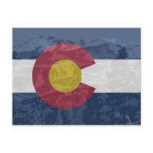 Colorado flag with Pikes Peak postcard
