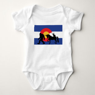 Colorado Flag with Unicorn, Bigfoot and Jackalope Baby Bodysuit