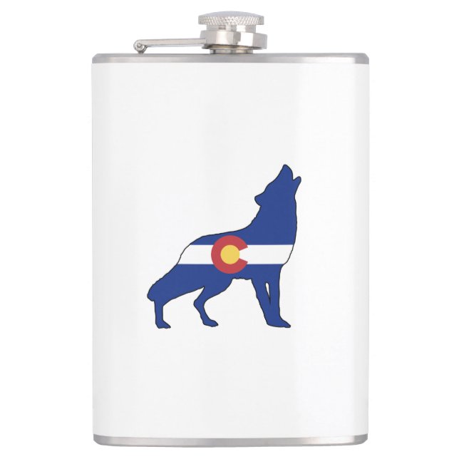 Colorado Flag Wolf Hip Flask (Front)