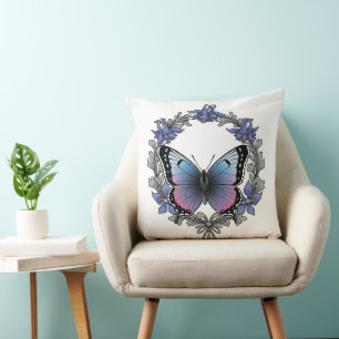 Colorado Hairstreak Butterfly And Blue Columbine Cushion