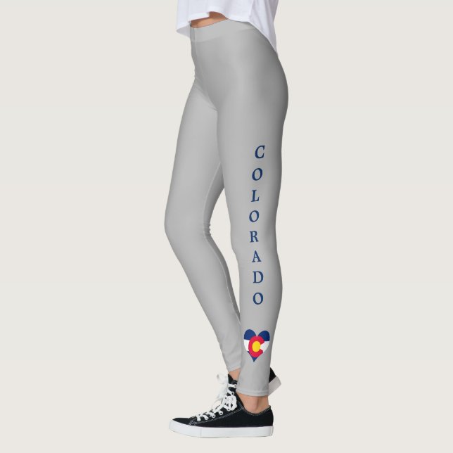 Colorado Heart Flag Blue Text Leggings (Left)