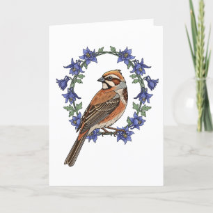 Colorado Lark Bunting Bird Surrounded By Columbine Holiday Card