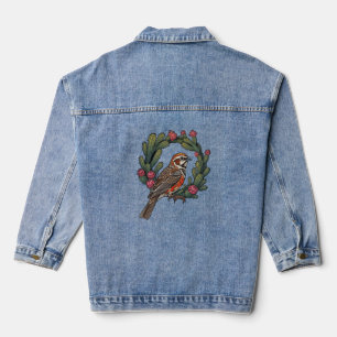 Colorado Lark Bunting Bird Surrounded By Red Cacti Denim Jacket