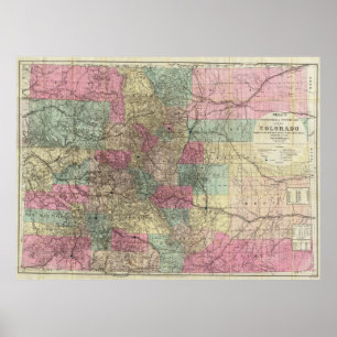 Colorado Map with Cities (1884) Poster