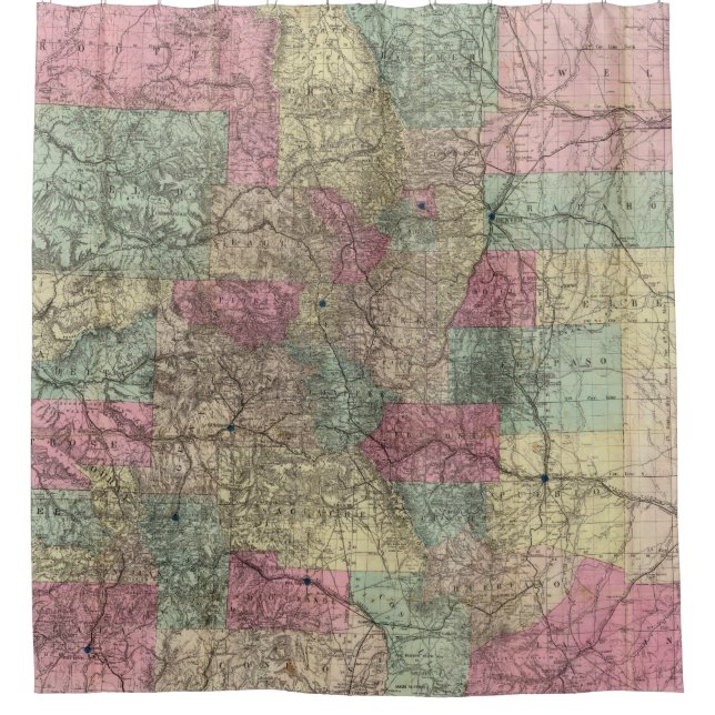 Colorado Map with Cities (1884) Shower Curtain (Front)