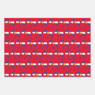 Colorado Moose wearing a Santa Claus Hat Wrapping Paper Sheet