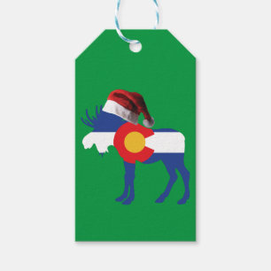 Colorado Moose wearing a Santa Hat Gift Tags