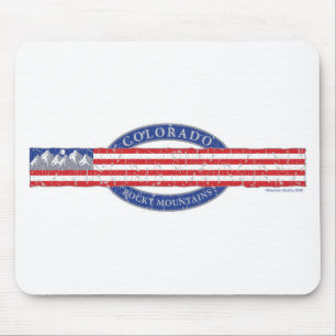 Colorado-Mountain-and-USA-Flag-Grey Mouse Pad