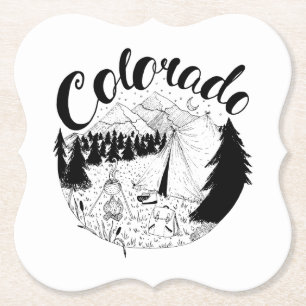 Colorado Mountain Camper Ink Drawing Paper Coaster